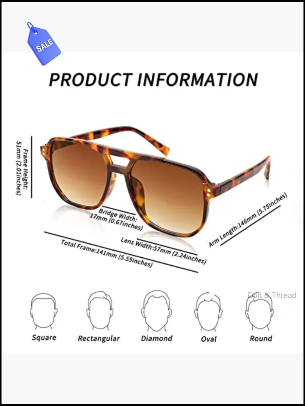 Retro Square Aviator Sunglasses 70s Vintage Plastic Frame UV400
